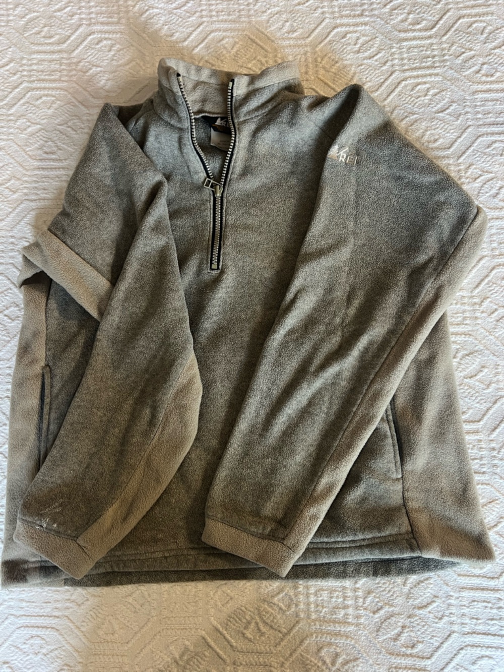 REI Gray Fleece Quarter-Zip Pullover Hoodie